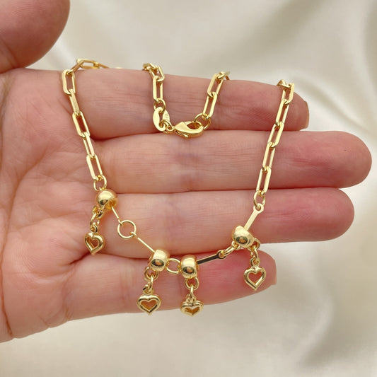 Gold Anklet - Paperclip w/ Heart Charms Handmade with the Highest Gold Filled Style Craftsmanship - Gold Filled Anklets 03.32.0614.10