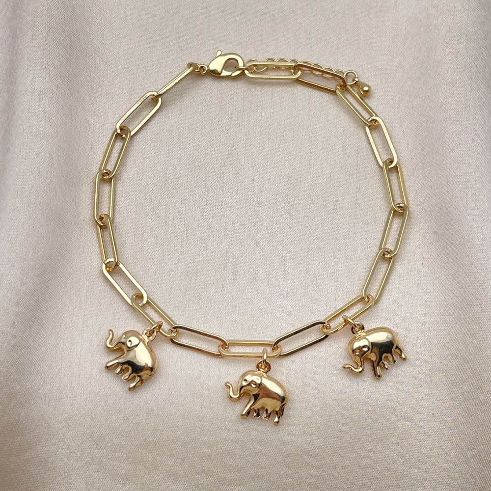 Gold Anklet - Paperclip Chain w/ Elephant Charm Handmade with the Highest Gold Filled Style Craftsmanship - Anklets 03.63.2280.10