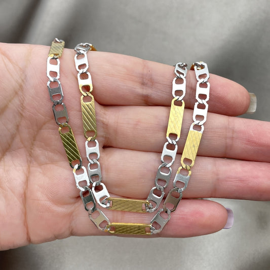 Stainless Steel Necklace and Bracelet, Mariner Design, Diamond Cutting Finish, Two Tone