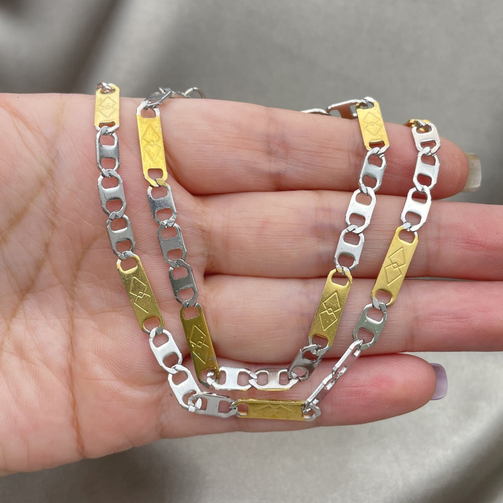 Stainless Steel Necklace and Bracelet, Mariner Design, Diamond Cutting Finish, Two Tone