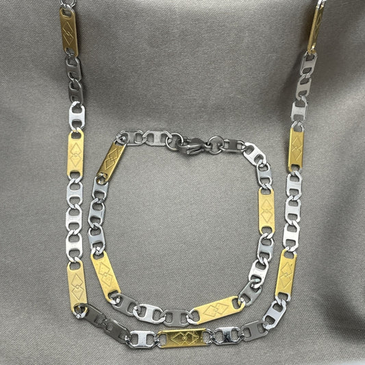 Stainless Steel Necklace and Bracelet, Mariner Design, Diamond Cutting Finish, Two Tone