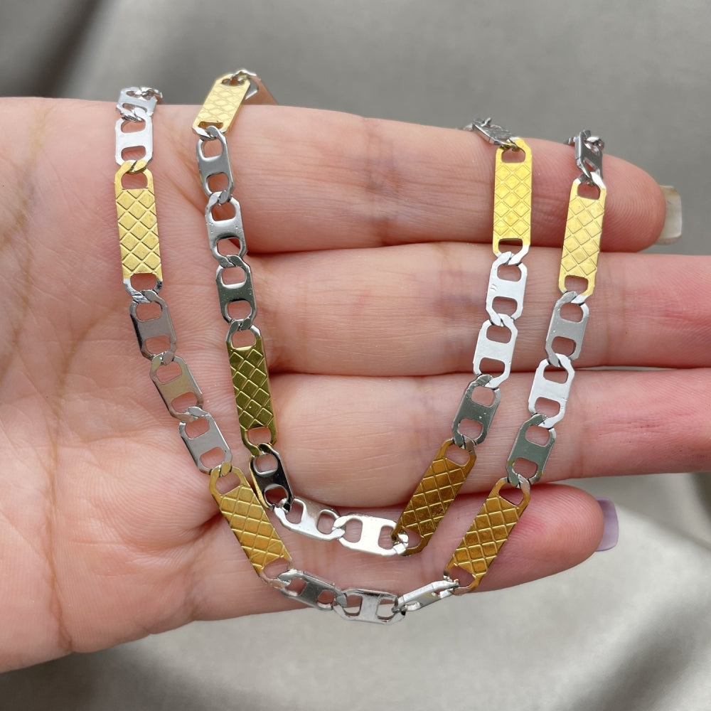Stainless Steel Necklace and Bracelet, Mariner Design, Polished, Two Tone