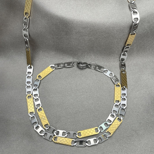 Stainless Steel Necklace and Bracelet, Mariner Design, Polished, Two Tone