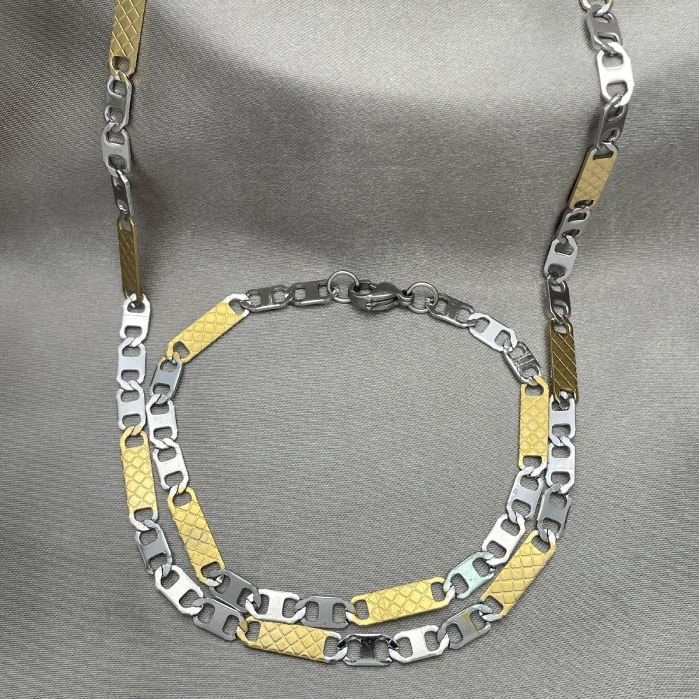 Stainless Steel Necklace and Bracelet, Mariner Design, Polished, Two Tone