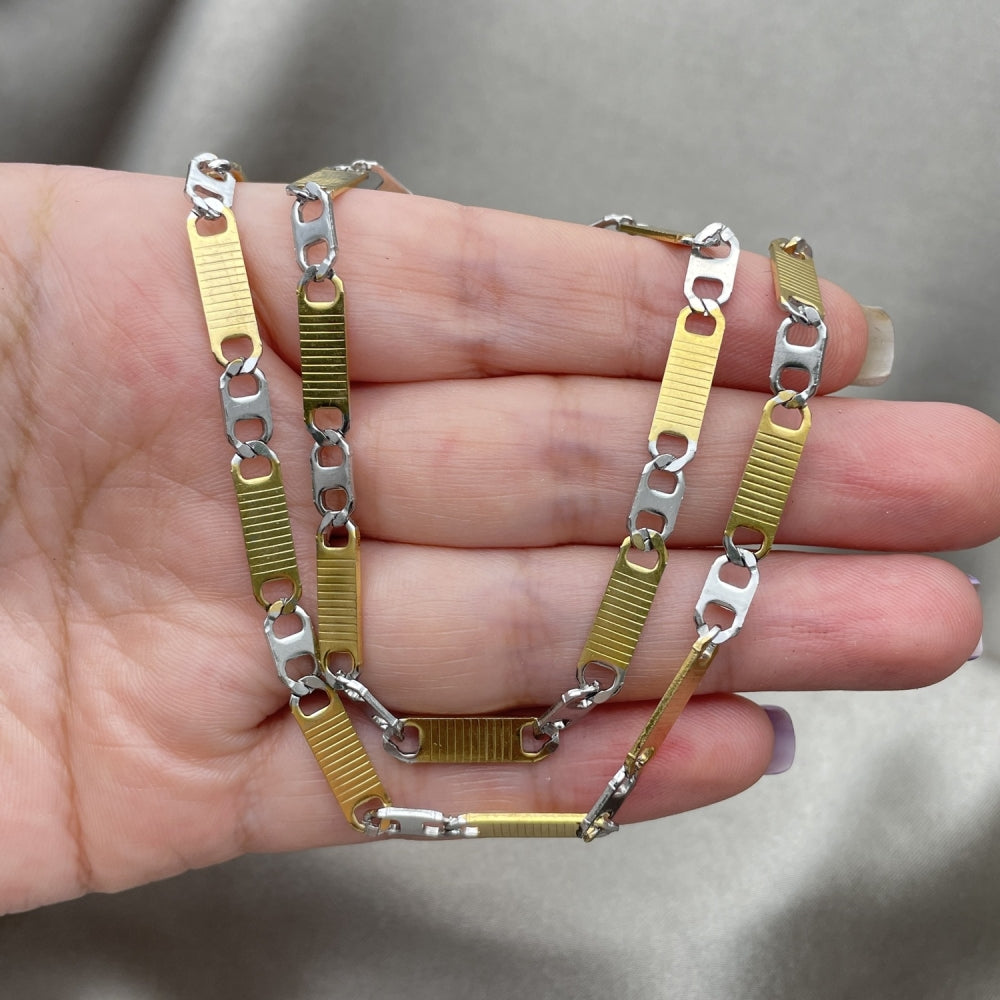 Stainless Steel Necklace and Bracelet, Mariner Design, Diamond Cutting Finish, Two Tone