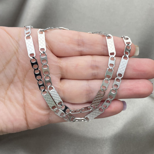 Stainless Steel Necklace and Bracelet, Mariner Design, Diamond Cutting Finish, Steel Finish