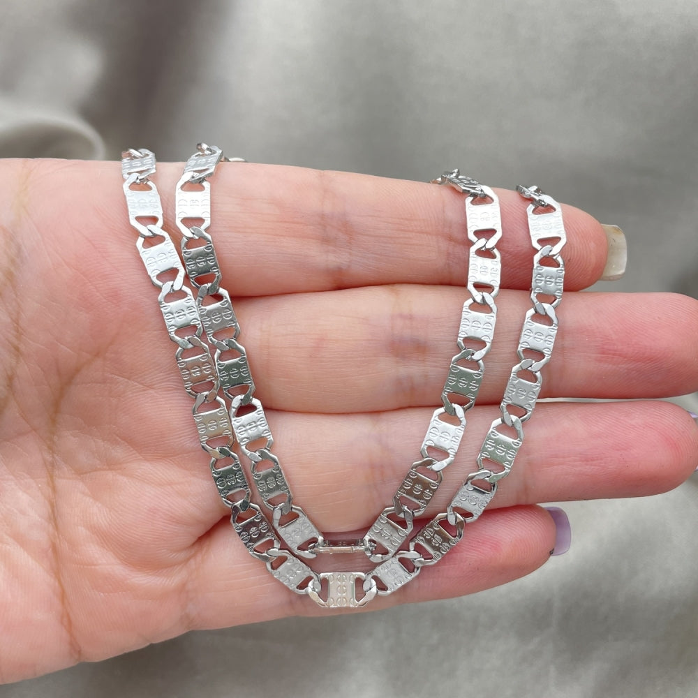 Stainless Steel Necklace and Bracelet, Mariner Design, Diamond Cutting Finish, Steel Finish