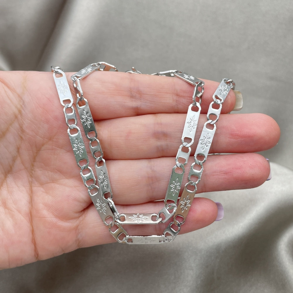 Stainless Steel Necklace and Bracelet, Mariner Design, Polished, Steel Finish