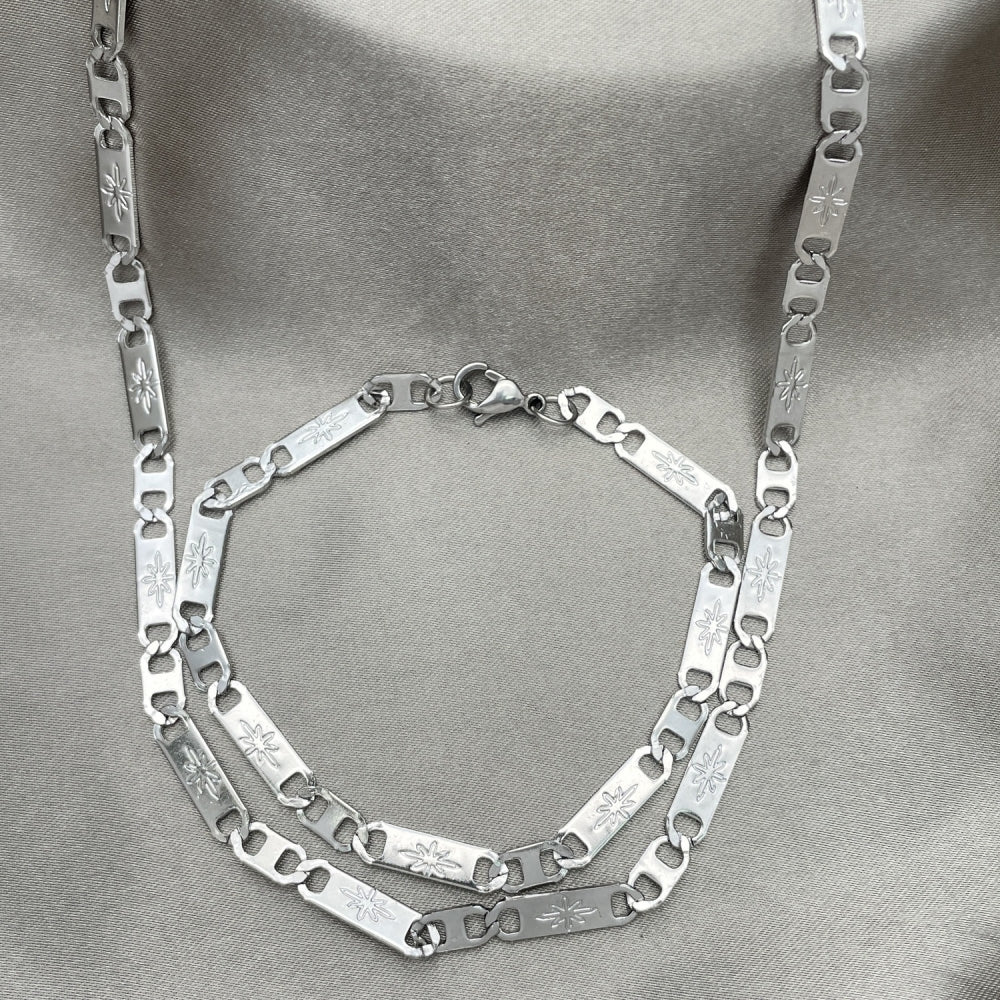 Stainless Steel Necklace and Bracelet, Mariner Design, Polished, Steel Finish