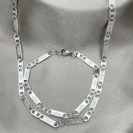 Stainless Steel Necklace and Bracelet, Mariner Design, Polished, Steel Finish