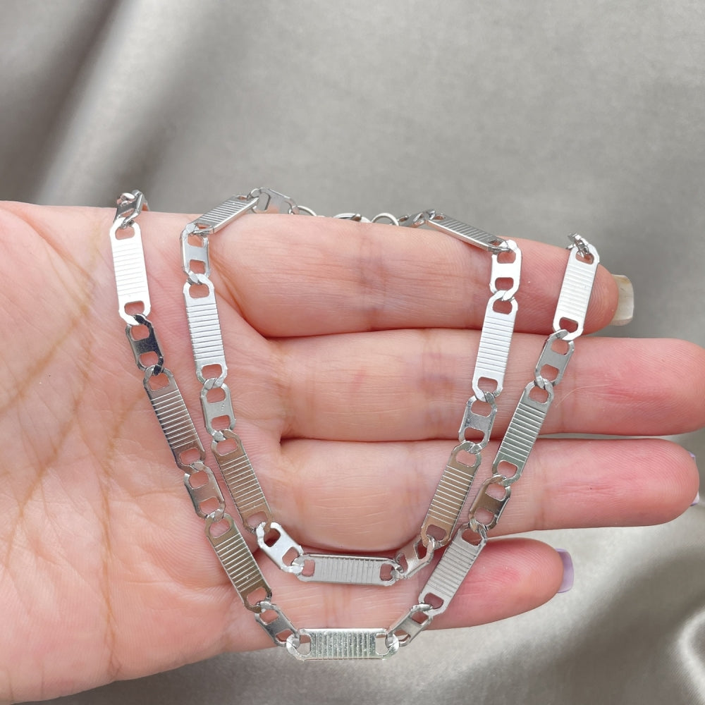 Stainless Steel Necklace and Bracelet, Mariner Design, Diamond Cutting Finish, Steel Finish
