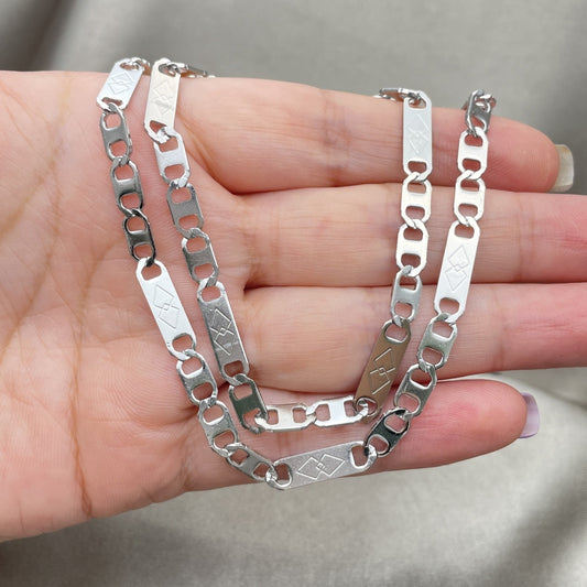 Stainless Steel Necklace and Bracelet, Mariner Design, Diamond Cutting Finish, Steel Finish