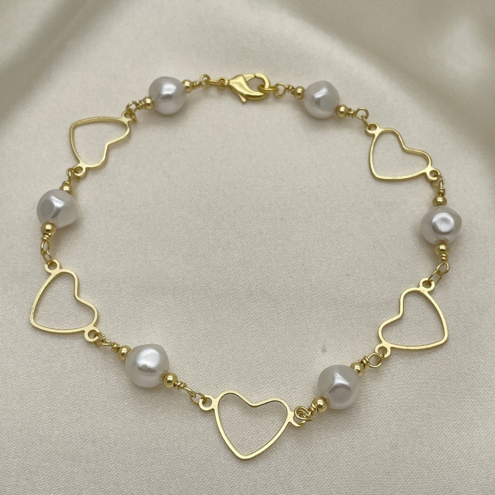 Gold Anklet - Handmade Heart-shaped Style w/ Pearl with the Highest Gold Filled Style Craftsmanship - Gold Filled Anklets 03.386.0023.10