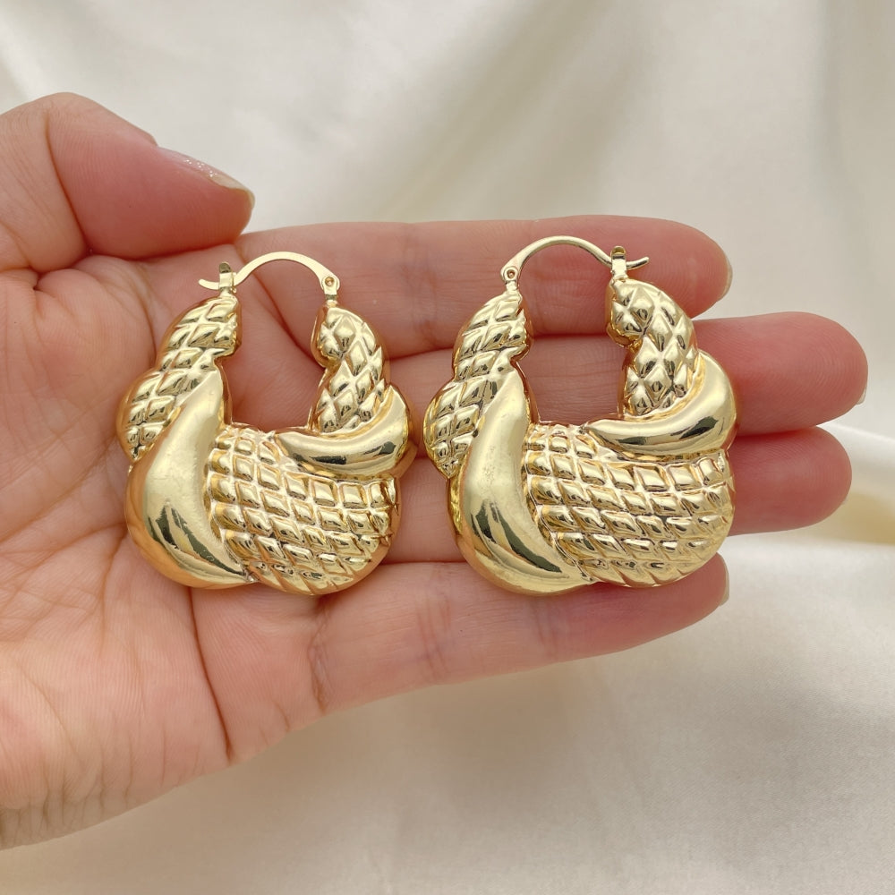 Puff Hoops Chunky & Thick Lightweight Handmade Shrimp Earrings - Light Weight Stampato Jewelry  Bold Gold Filled Style Hoops 02.163.0137.40