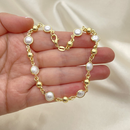 Gold Anklet - Pearl and Ball Style Handmade with the Highest Gold Filled Style Craftsmanship - Gold Filled Anklets 03.32.0629.10