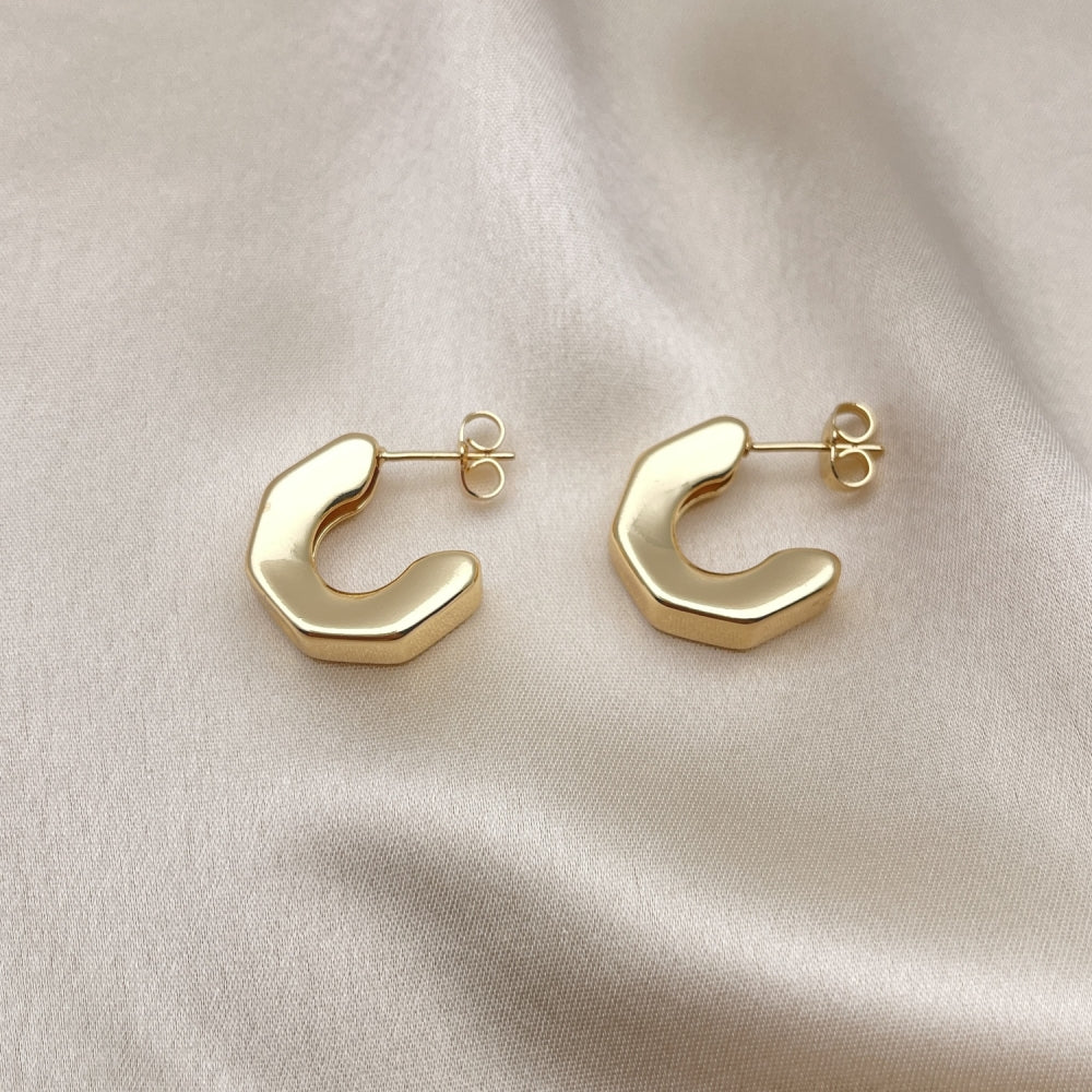 Teardrop Gold Hoop Stud Earrings - Chunky Handmade Dome Waterdrop Stud Earrings, Bold Gold Filled Style - Gold Filled Hoops 02.163.0205.20