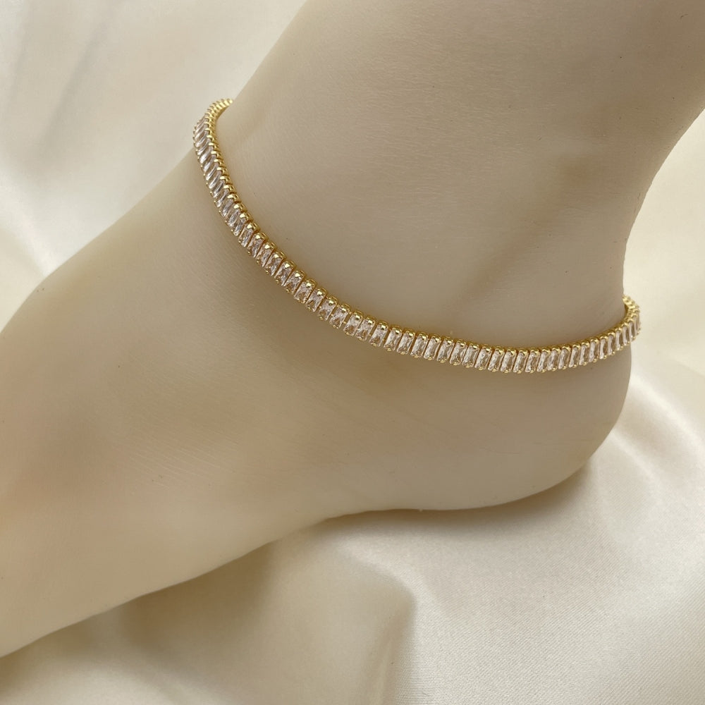 Light Champagne Rhinestone Gold Anklet - Handmade with the Highest Gold Filled Style Craftsmanship - Diamond like Anklets 03.130.0008.10