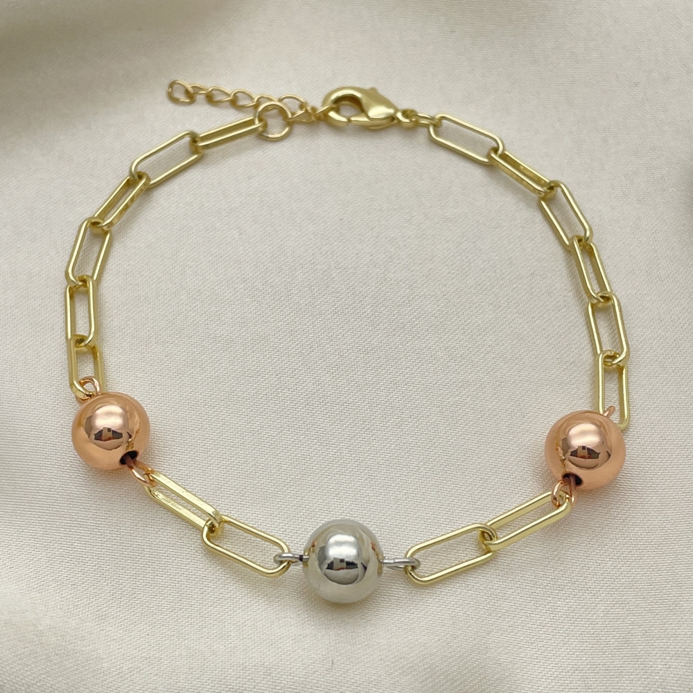 Gold Paperclip Bracelet w/ Tricolor Ball Design -Handmade Style - Gold Filled Bracelets 03.213.0176.07