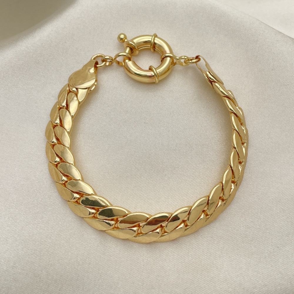 7" Chunky Miami Cuban Bracelet w/ Greek Key Design -Handmade - Gold Filled Bracelets -03.179.0025.08