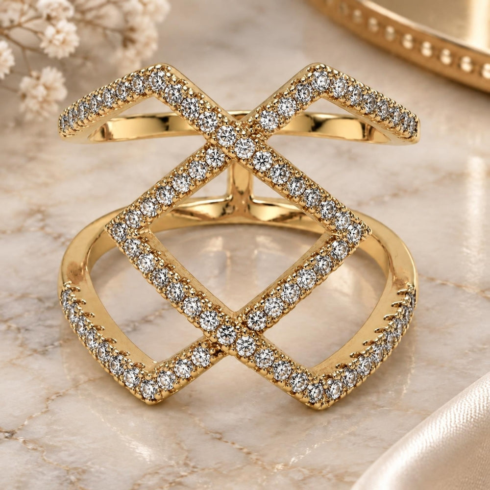 Oro Laminado Multi Stone Ring, Gold Filled Style with White Cubic Zirconia, Polished, Golden Finish