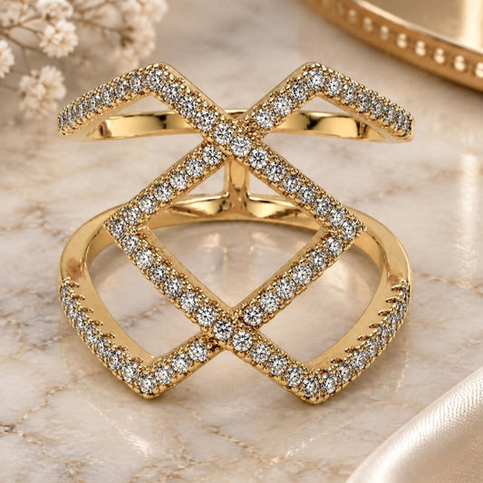 Oro Laminado Multi Stone Ring, Gold Filled Style with White Cubic Zirconia, Polished, Golden Finish