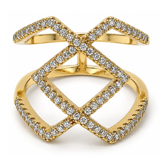 Oro Laminado Multi Stone Ring, Gold Filled Style with White Cubic Zirconia, Polished, Golden Finish