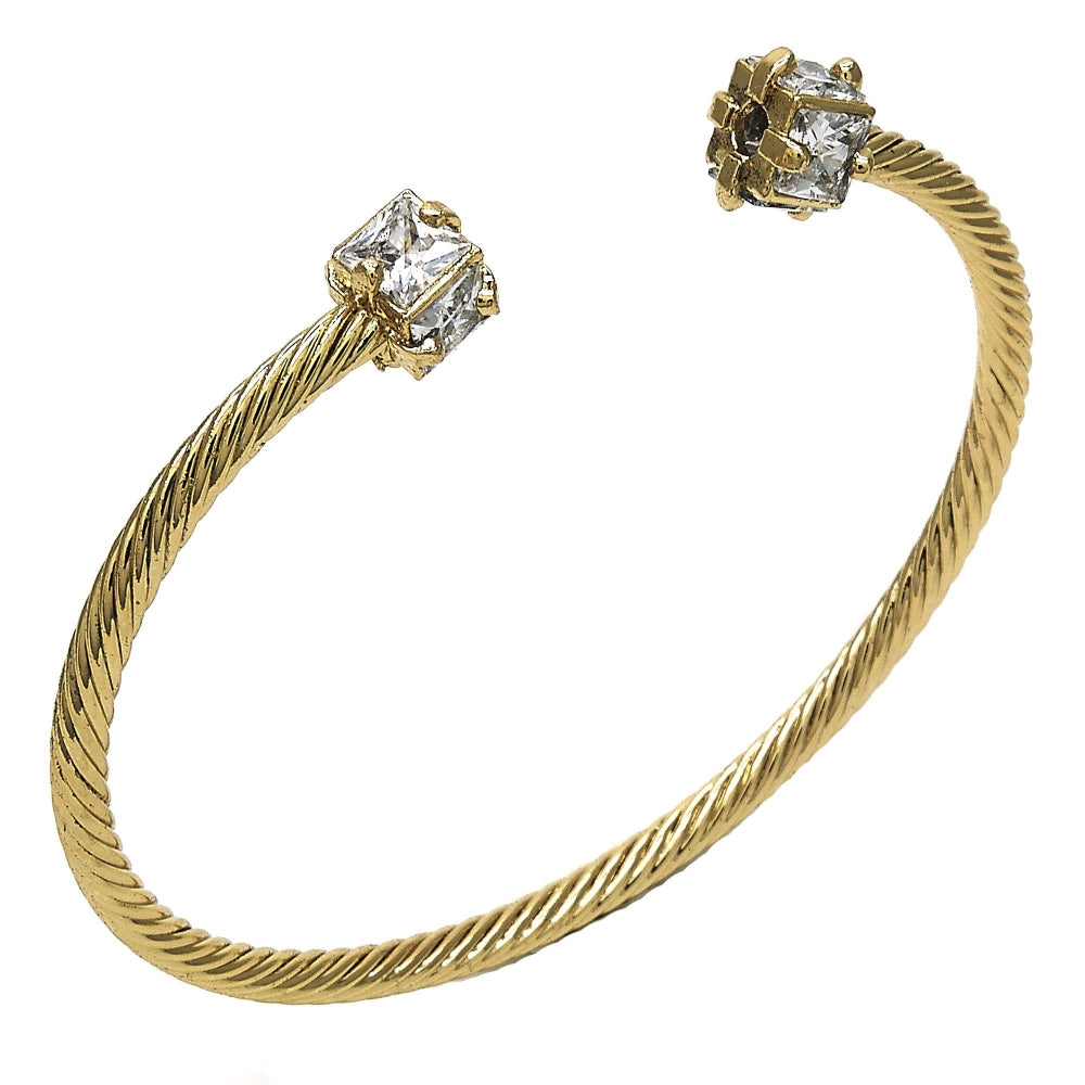 Oro Laminado Individual Bangle, Gold Filled Style with White Cubic Zirconia, Diamond Cutting Finish, Golden Finish