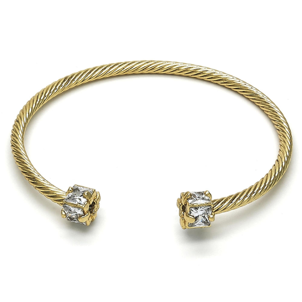 Oro Laminado Individual Bangle, Gold Filled Style with White Cubic Zirconia, Diamond Cutting Finish, Golden Finish