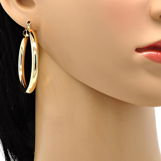 Oro Laminado Large Hoop, Gold Filled Style Hollow Design, Polished, Golden Finish