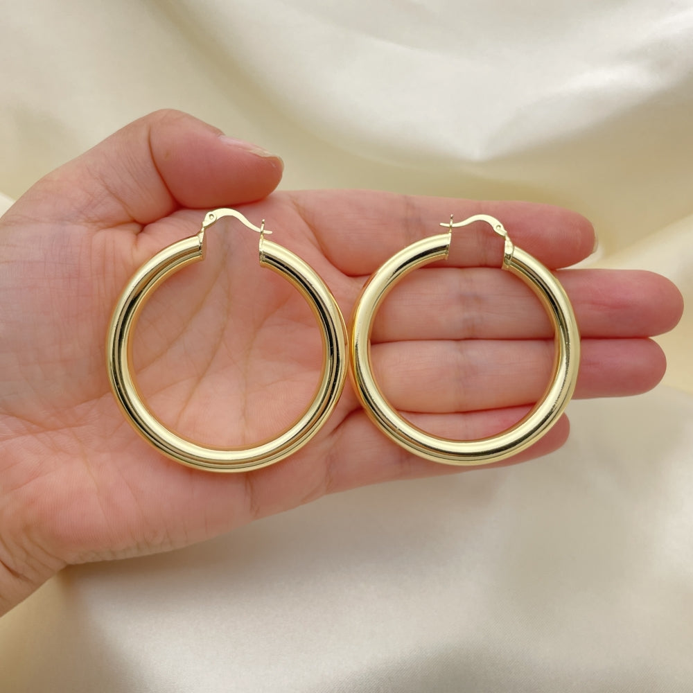 Oro Laminado Large Hoop, Gold Filled Style Hollow Design, Polished, Golden Finish