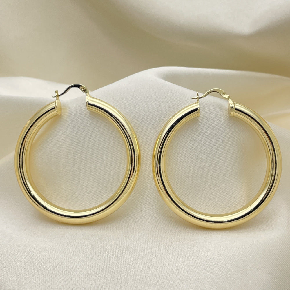 Oro Laminado Large Hoop, Gold Filled Style Hollow Design, Polished, Golden Finish