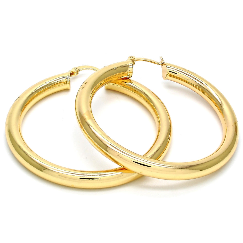 Oro Laminado Large Hoop, Gold Filled Style Hollow Design, Polished, Golden Finish