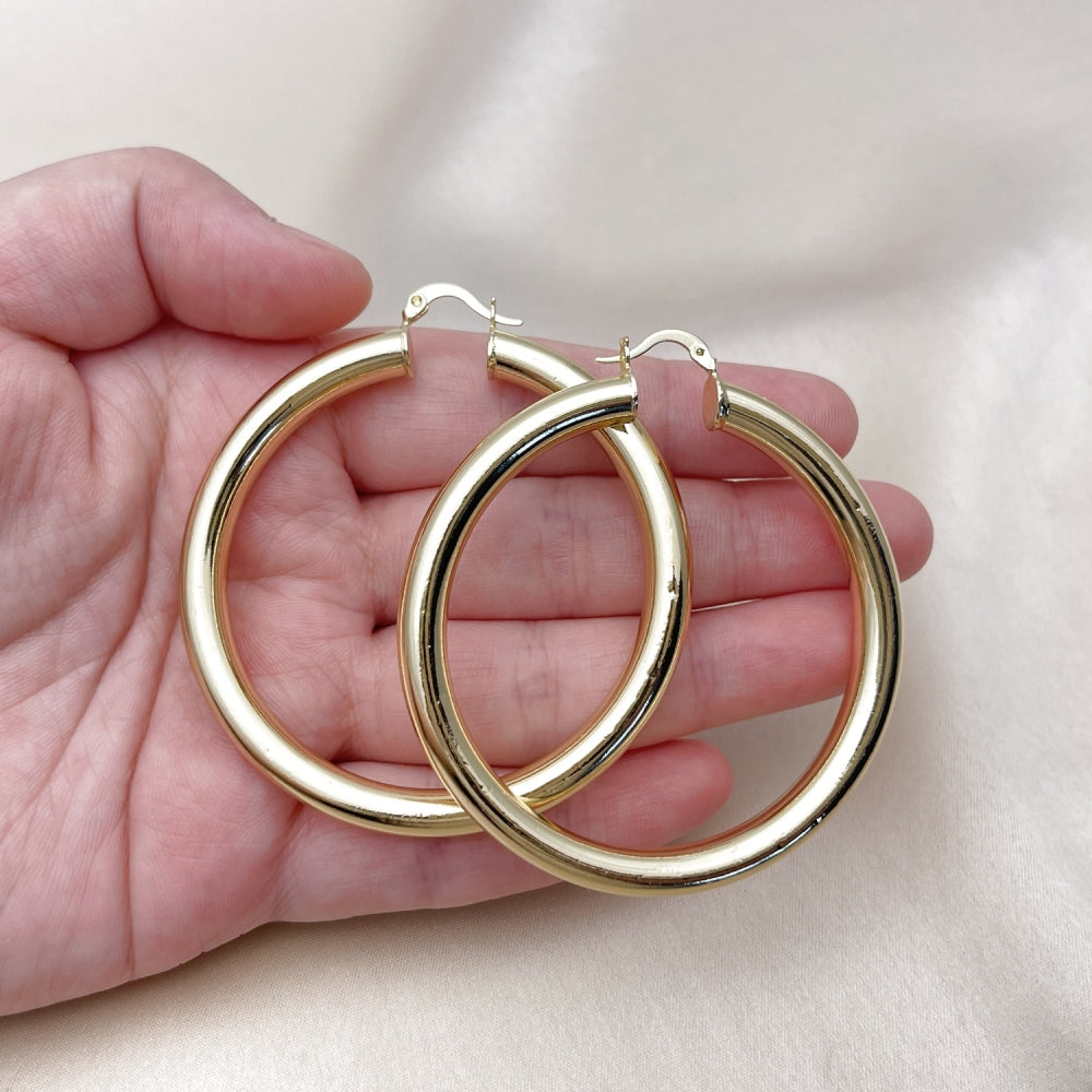 Oro Laminado Large Hoop, Gold Filled Style Hollow Design, Polished, Golden Finish