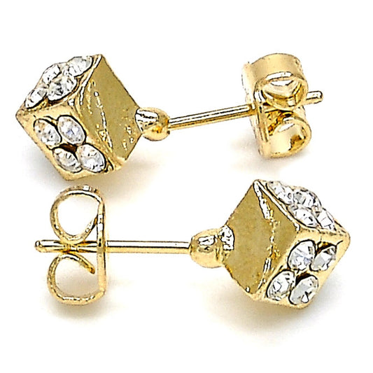 Oro Laminado Stud Earring, Gold Filled Style with White Crystal, Polished, Golden Finish