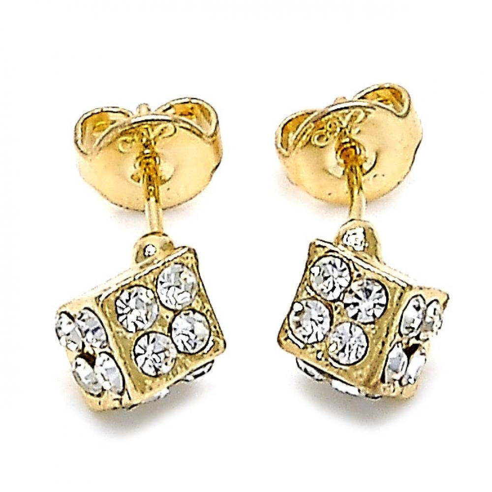 Oro Laminado Stud Earring, Gold Filled Style with White Crystal, Polished, Golden Finish