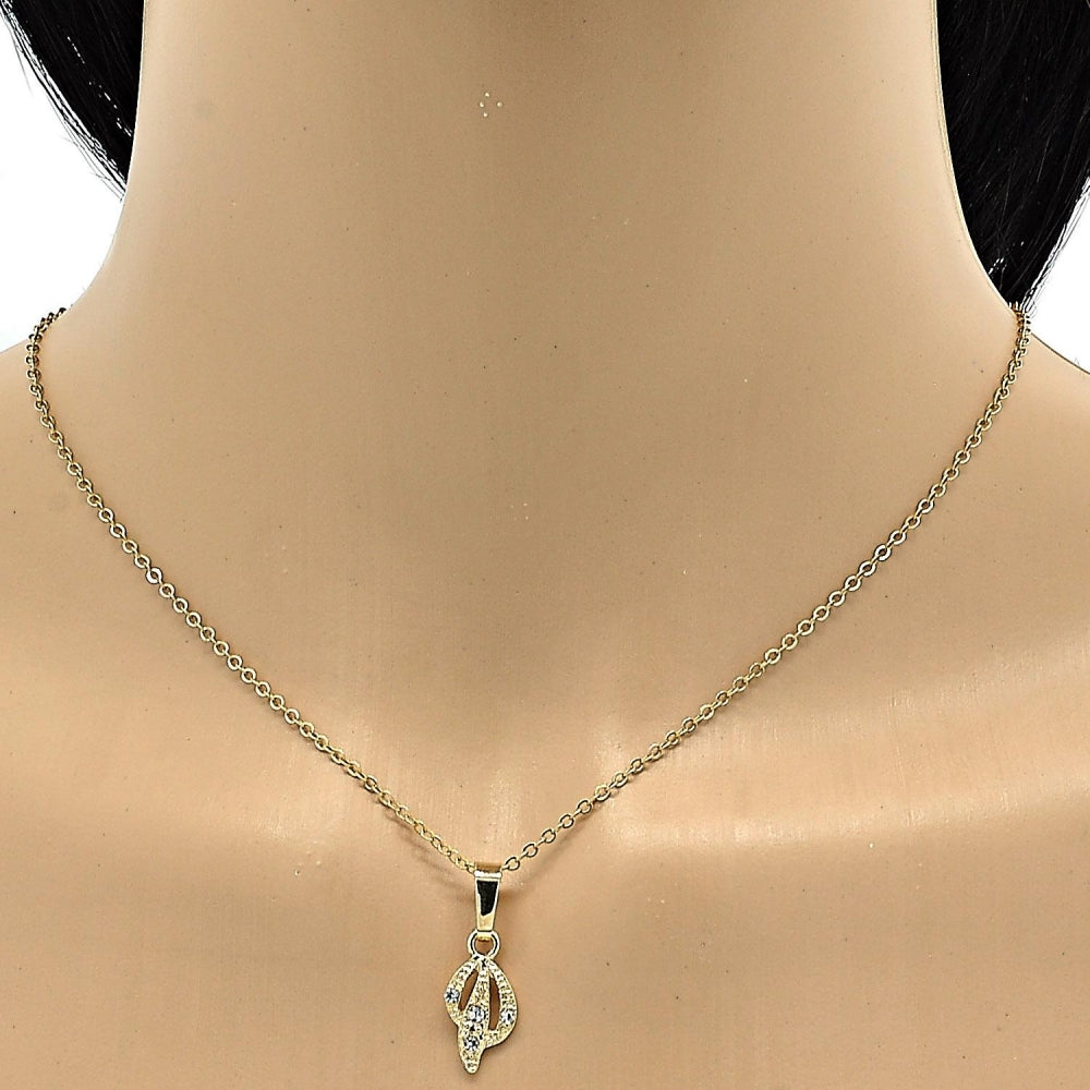 Oro Laminado Earring and Pendant Adult Set, Gold Filled Style with White Crystal, Polished, Golden Finish