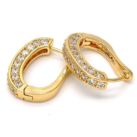 Oro Laminado Huggie Hoop, Gold Filled Style with White Cubic Zirconia, Polished, Golden Finish