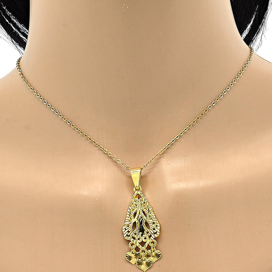 Oro Laminado Earring and Pendant Adult Set, Gold Filled Style Heart Design, Diamond Cutting Finish, Golden Finish