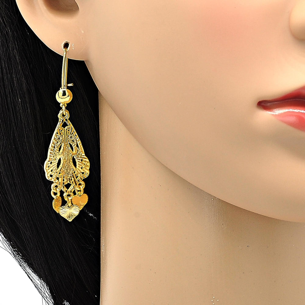 Oro Laminado Earring and Pendant Adult Set, Gold Filled Style Heart Design, Diamond Cutting Finish, Golden Finish
