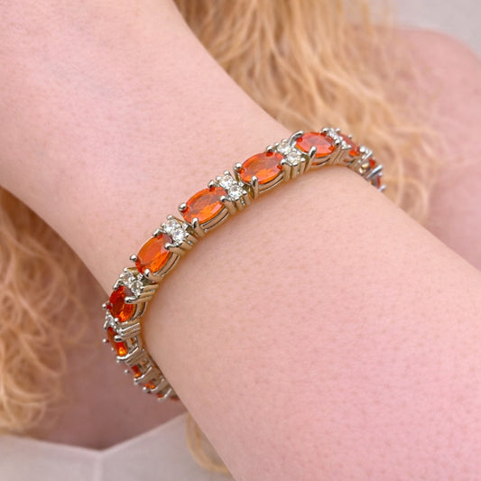 Rhodium Gold Filled Tennis Bracelet, with Garnet and White Cubic Zirconia, Polished, Rhodium Finish