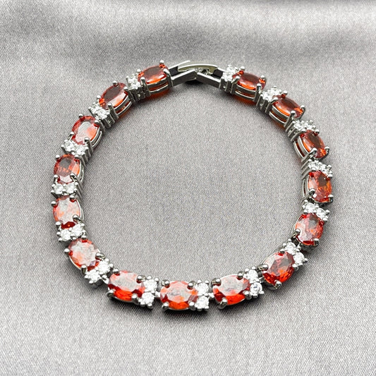 Rhodium Gold Filled Tennis Bracelet, with Garnet and White Cubic Zirconia, Polished, Rhodium Finish