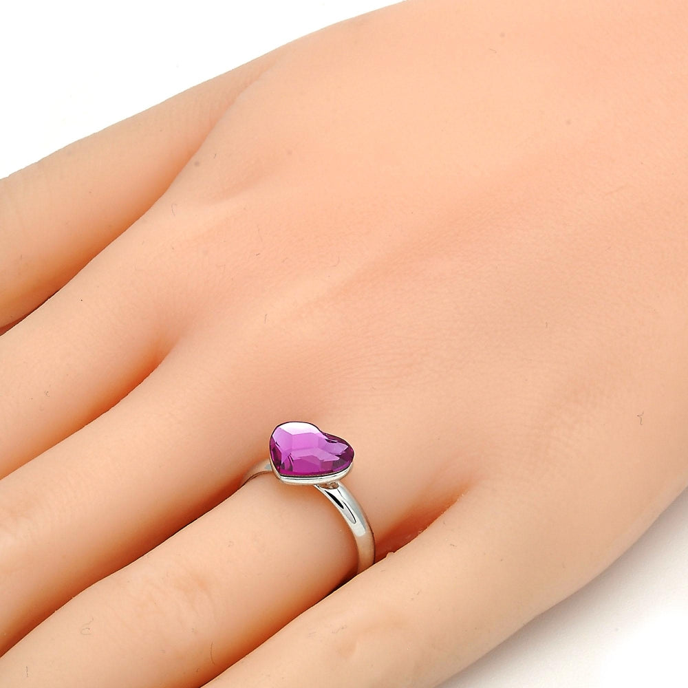 Rhodium Gold Filled Multi Stone Ring, Heart Design, with Rose Swarovski Crystals, Polished, Rhodium Finish