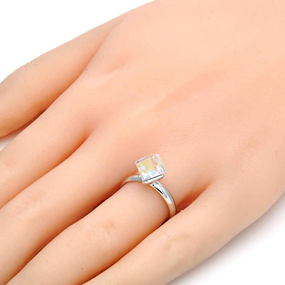 Rhodium Gold Filled Multi Stone Ring, with Aurore Boreale Swarovski Crystals, Polished, Rhodium Finish