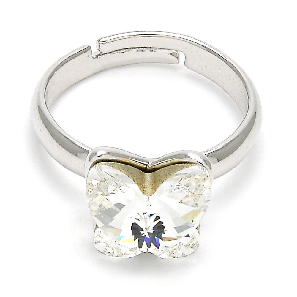 Rhodium Gold Filled Multi Stone Ring, Butterfly Design, with Crystal Swarovski Crystals, Polished, Rhodium Finish