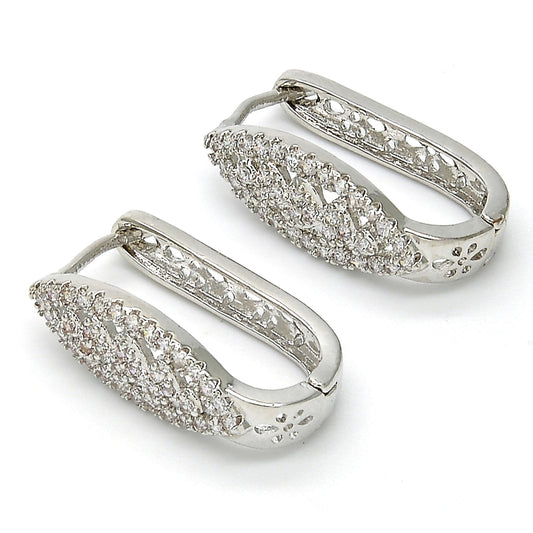 Rhodium Gold Filled Huggie Hoop, Heart Design, with White Micro Pave, Polished, Rhodium Finish