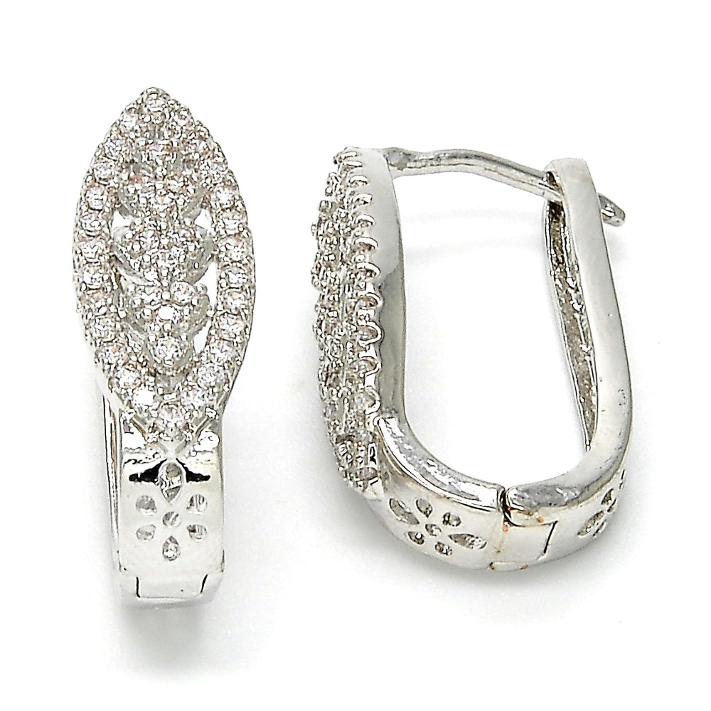 Rhodium Gold Filled Huggie Hoop, Heart Design, with White Micro Pave, Polished, Rhodium Finish