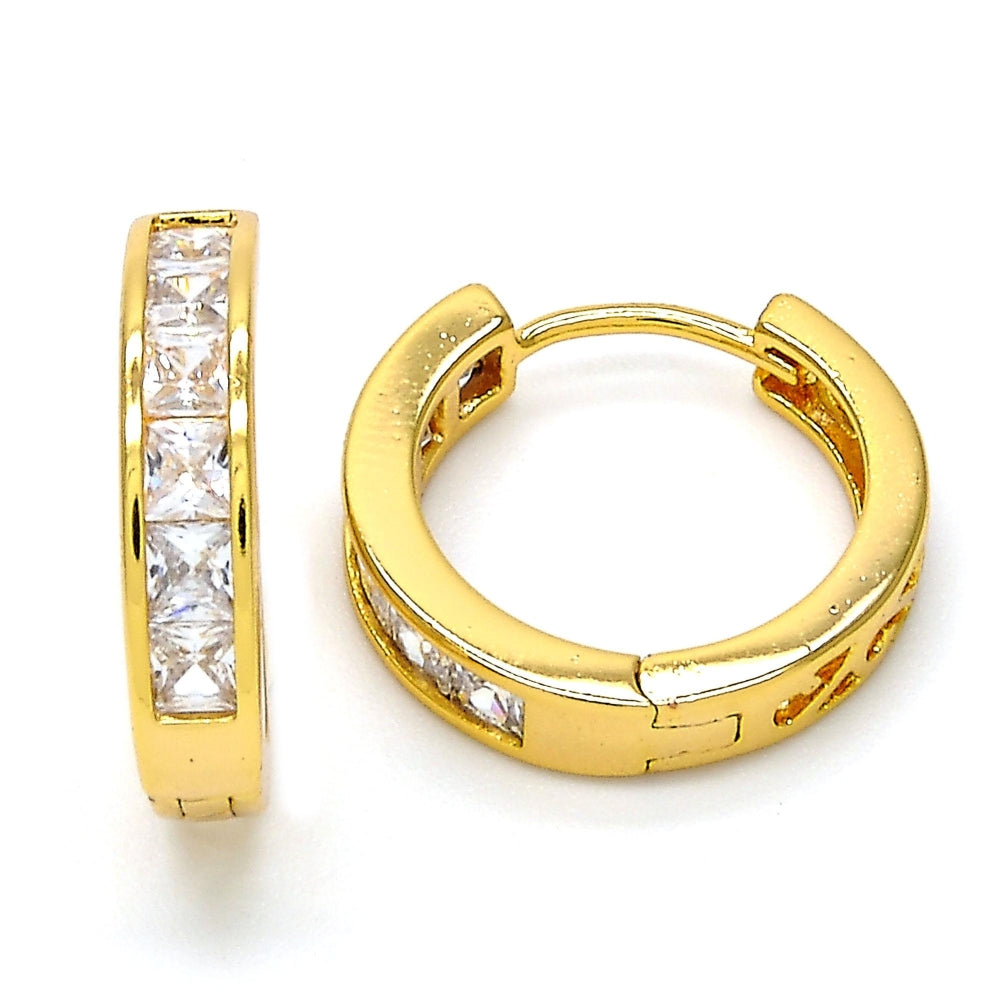 Oro Laminado Huggie Hoop, Gold Filled Style with White Cubic Zirconia, Polished, Golden Finish