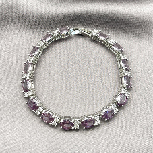 Rhodium Gold Filled Tennis Bracelet, with Amethyst and White Cubic Zirconia, Polished, Rhodium Finish