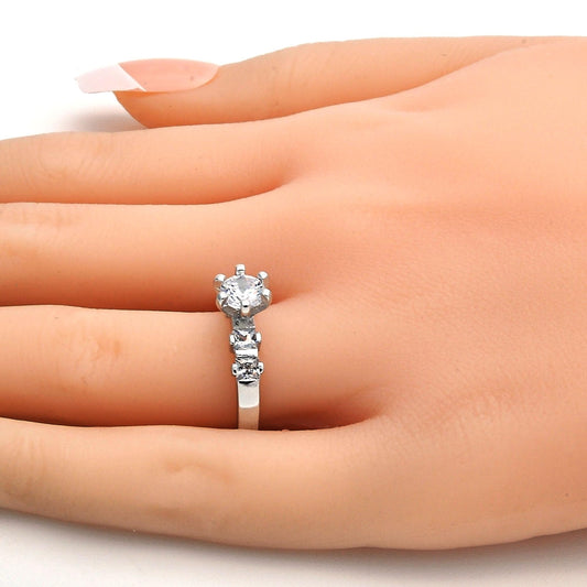 Rhodium Gold Filled Multi Stone Ring, Baguette Design, with White Cubic Zirconia, Polished, Rhodium Finish