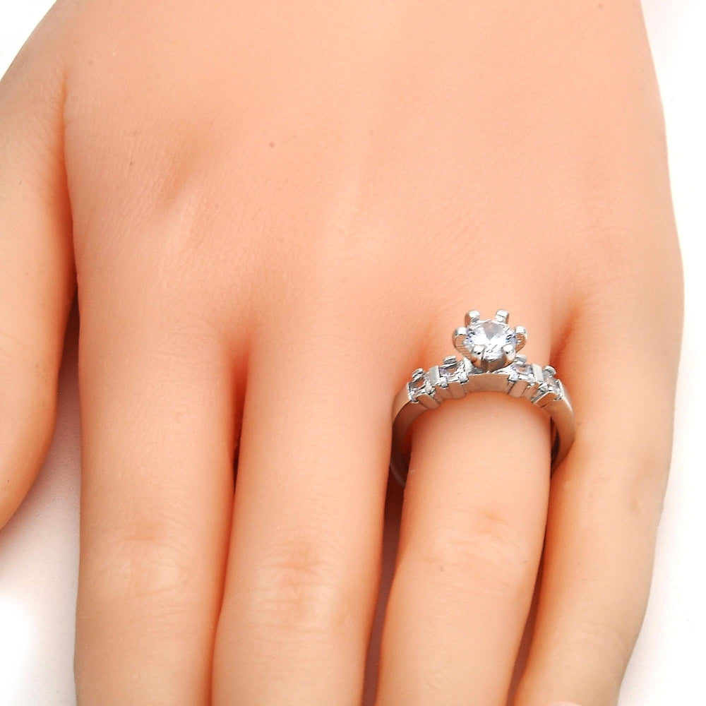 Rhodium Gold Filled Multi Stone Ring, Baguette Design, with White Cubic Zirconia, Polished, Rhodium Finish